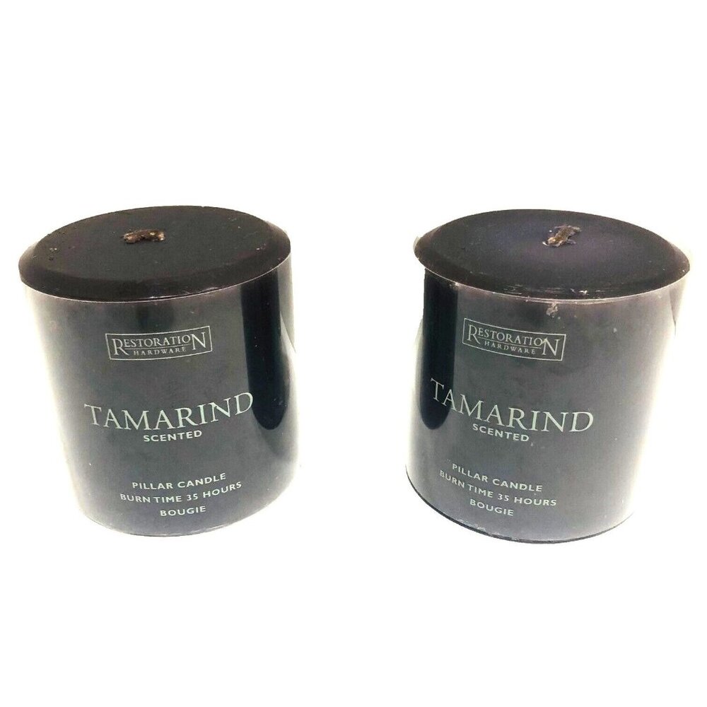 Restoration Hardware Purple Tamarind Wax Pillar Candle Set‎ of 2 NEW Single Wick